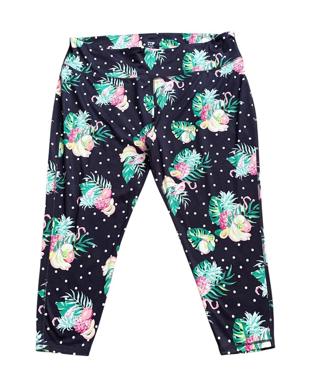 Crown & Ivy Leggings Womens Plus 4X Tropical Yoga Ankle Stretch Workout Pants